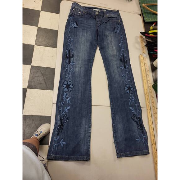 Stetson Womens Jeans 14 XX Long Blue Denim Floral Cactus Embroidered Western - Picture 1 of 14